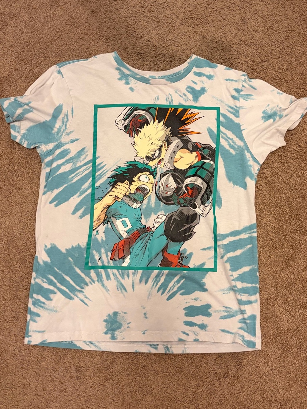 Anime Character Tie-Dye Short Sleeve Tee - Light Blue